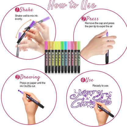 Double Outline Markers - 12 Color Set 🌈