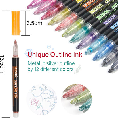 Double Outline Markers - 12 Color Set 🌈