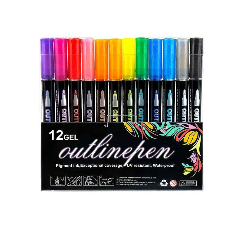 Double Outline Markers - 12 Color Set 🌈
