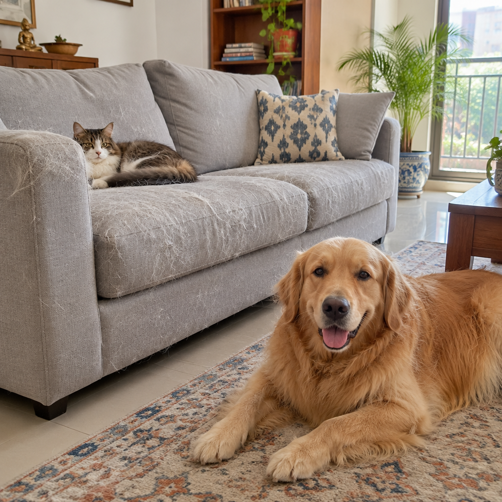 FurrGlove section 1 - sofa covered in pet hair