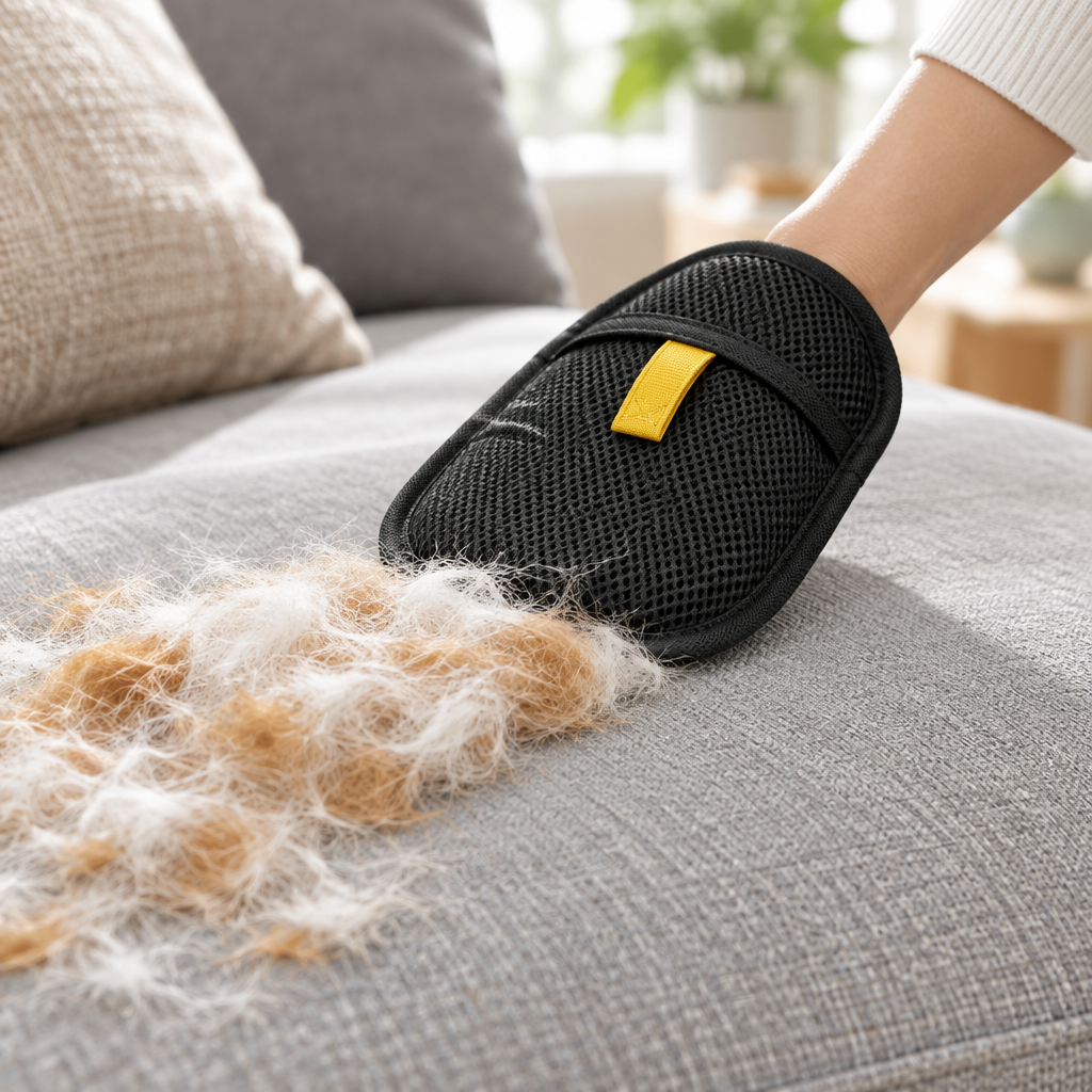 FurrGlove section 2 - swiping pet hair off sofa