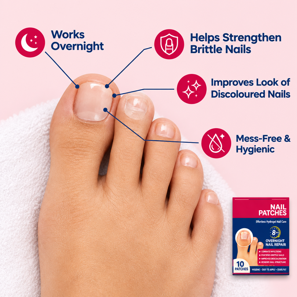 NailRevive patch on toenail with key benefits