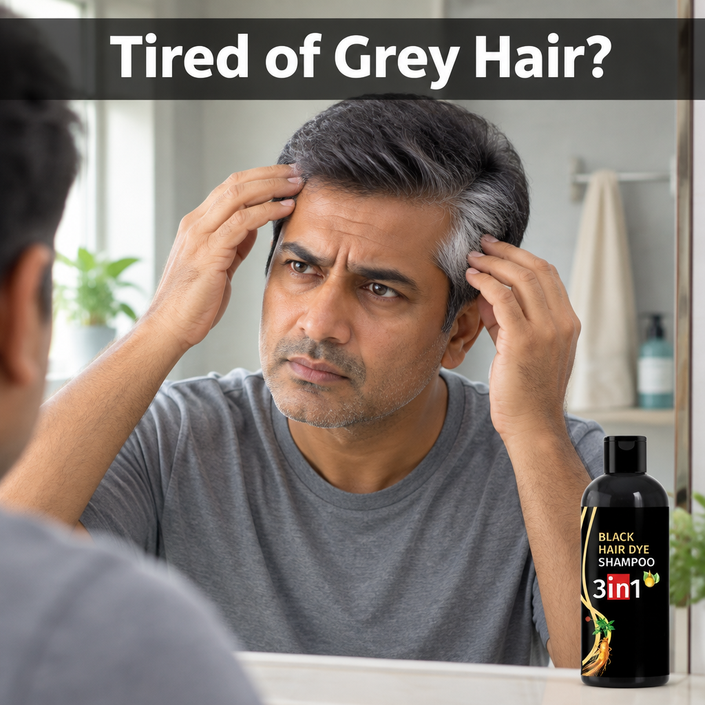 Man worried about grey hair at his temples