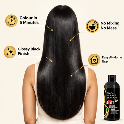 Glossy black hair with BlackGlow key benefits
