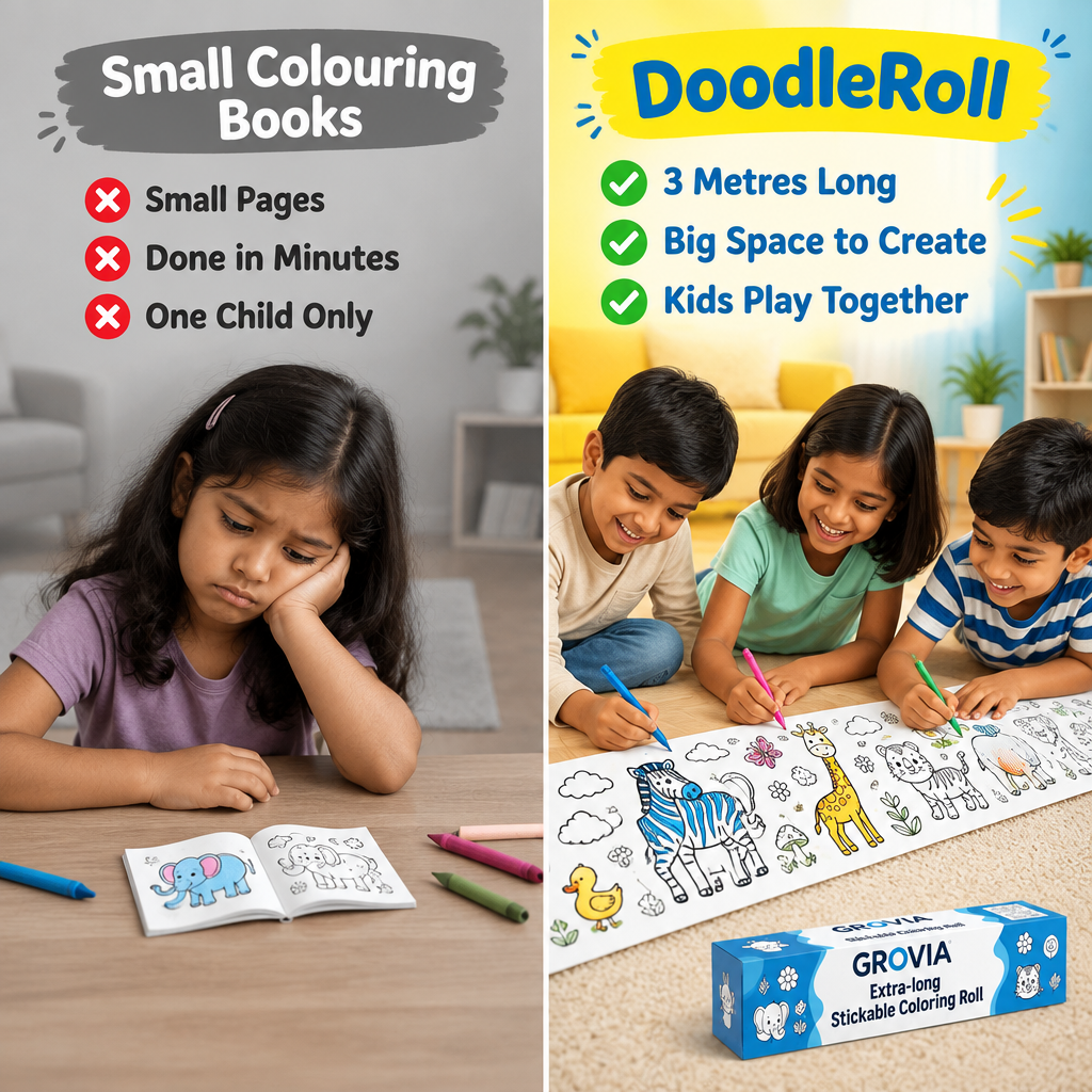 Small colouring books compared with the 3 metre DoodleRoll