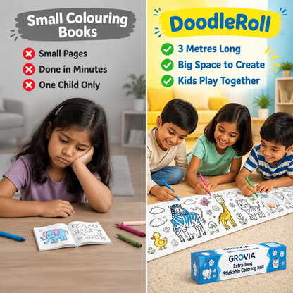 Small colouring books compared with the 3 metre DoodleRoll