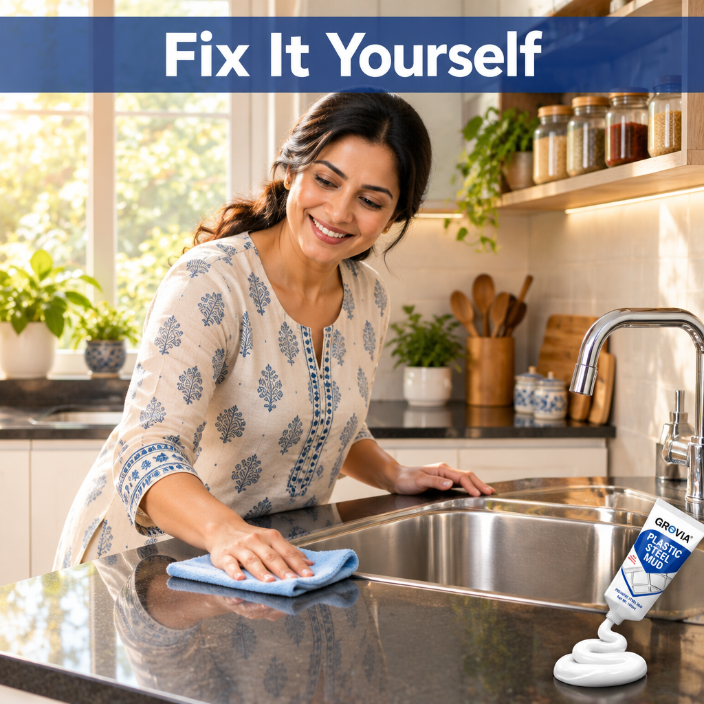 Happy woman in a clean, dry kitchen