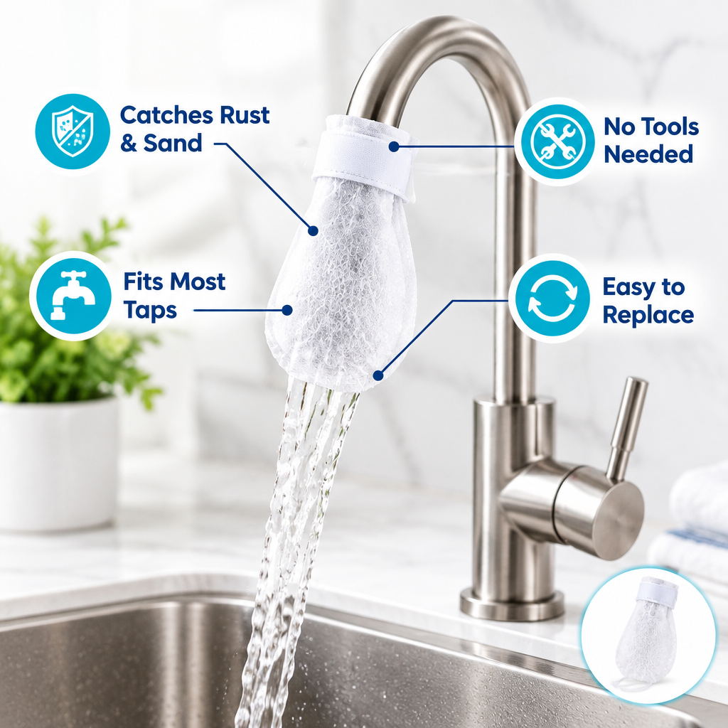TapGuard filter bag on a tap with key benefits