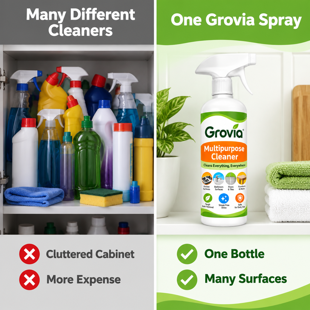 Many different cleaners vs one Grovia spray