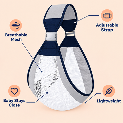 SnuggleCarry benefits - breathable mesh, adjustable strap