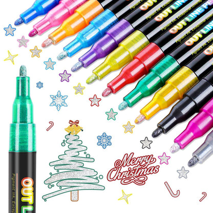 Double Outline Markers - 12 Color Set 🌈