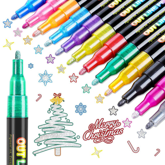 Double Outline Markers - 12 Color Set 🌈