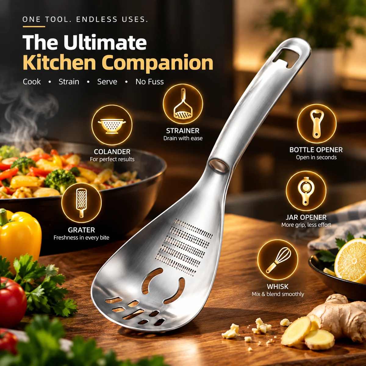 CookBuddy Pro 5-in-1 Spoon, Grater & Bottle opener